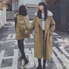 Faux-fur Collar Double-breasted Trench Coat