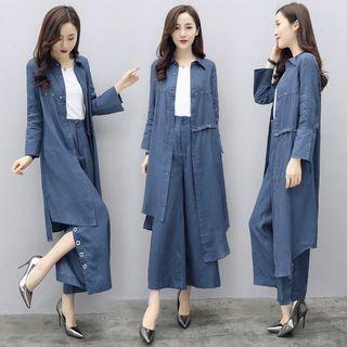 Set: Denim Long Shirt + Wide Leg Jeans