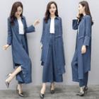 Set: Denim Long Shirt + Wide Leg Jeans