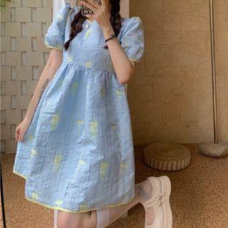 Jacquard Puff-sleeve Dress