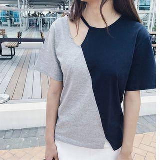 Cutout Colour Block Short-sleeve T-shirt