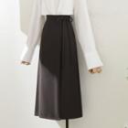 High-waist Plain Irregular Tie-strap Shift Midi Skirt