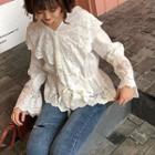 Long-sleeve Frill-trim Lace Top