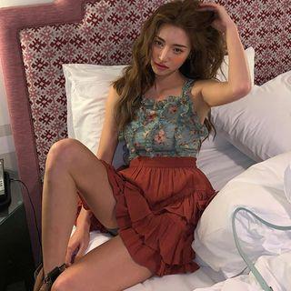 Spaghetti Strap Floral Top / Chiffon Skirt
