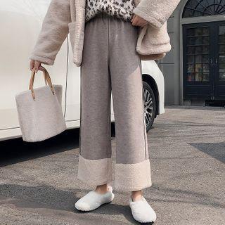 Faux Shearling Paneled Straight-cut Pants