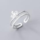 925 Sterling Silver Rhinestone Crown Layered Open Ring