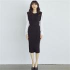 Color-block Knit Dress With Cord Black - One Size
