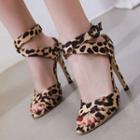 Leopard Print Cross Strap High Heel Sandals