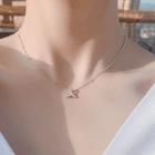 925 Sterling Silver Whale Tail Rhinestone Pendant Necklace