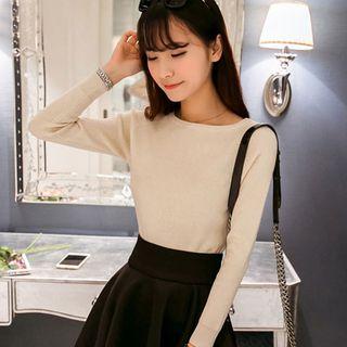Off-shoulder Cropped Slim-fit Knit Top
