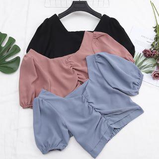 Frilled Short-sleeve Chiffon Crop Top