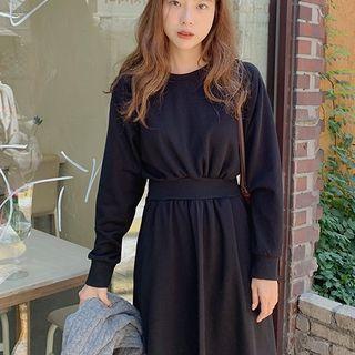 Long-sleeve Slim Fit Dress Black - One Size