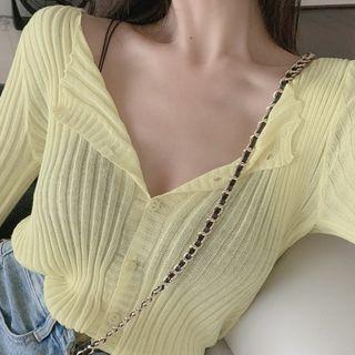 Long-sleeve Knitted Light Cardigan As Shown In Figure - One Size