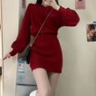 Plain Hoodie Dress Red - One Size
