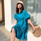 Puffy Elbow-sleeve Ruffle Dress