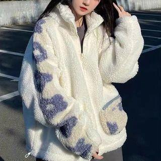 Floral Print Fleece Zip-up Jacket