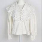 Lace Collar Puff-sleeve Blouse White - One Size