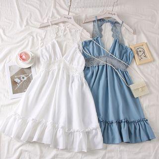 Open-back Lace-trim Halter Dress