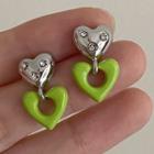 Heart Alloy Dangle Earring 1 Pair - Earrings - Green & Silver - One Size