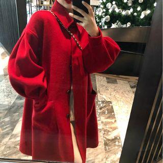 Collared Single-breasted Coat Coat - Red - One Size