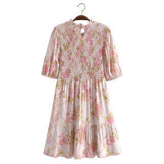 Short-sleeve Floral Smock Dress