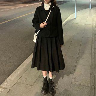 Plain Buttoned Jacket / Midi Skirt