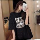 Loose-fit Glitter Printed T-shirt Black - One Size