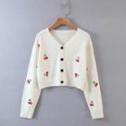 Cherry Embroidered Cropped Knit Cardigan