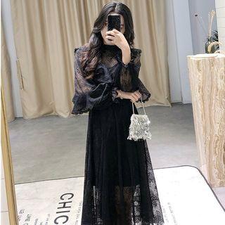 Ruffled-trim Lace A-line Dress With Slipdress