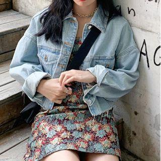 Denim Jacket / Floral Strappy Mini Dress