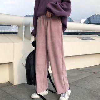 Corduroy Wide-leg Pants Ash Pink - One Size