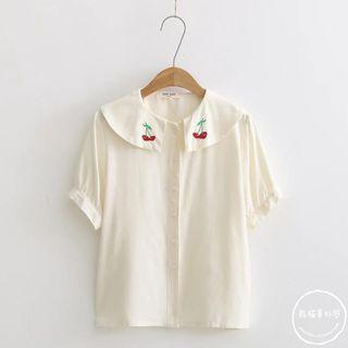 Cherry Embroidered Short-sleeve Shirt