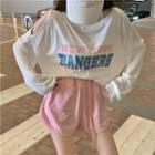 Long-sleeve Cold Shoulder Lettering Print T-shirt / Sweatshorts