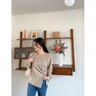 Plus Size Slit-hem Shirred Blouse