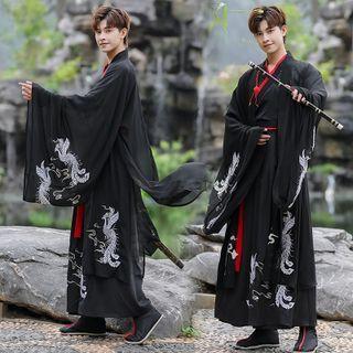 Bell-sleeve Hanfu Robe / Maxi A-line Skirt / Wrap Top / Set