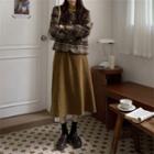 High-waist Plain A-line Maxi Skirt / Plaid Long-sleeve Woolen Jacket