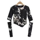 Tie-dyed Ribbed Long Sleeve Cut-out Cropped T-shirt