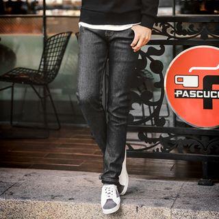 Brushed-fleece Lined Cotton Blend Jeans