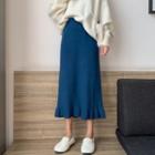 Ruffle Hem A-line Midi Knit Skirt
