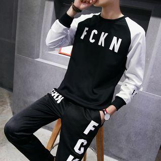 Set: Letter Raglan Sweatshirt + Pants