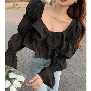Square Neck Chiffon Cropped Blouse