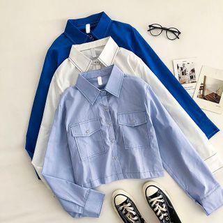 Plain Single-breasted Cargo Long-sleeve Blouse