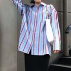 Long Sleeve Striped Blouse Blue - One Size