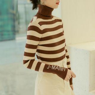 Mock Turtleneck Striped Knit Top As Shown In Figure - One Size