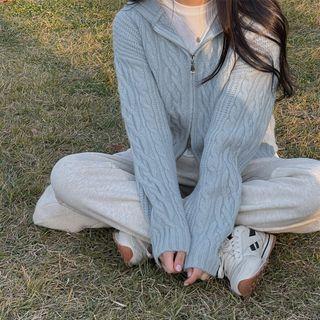Woolen Cable-knit Zip Hoodie