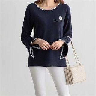 Slit-cuff Contrast-trim Top