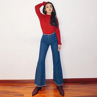 Fray Trim Wide Leg Jeans