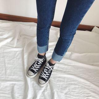 Color Panel Cropped Skinny Jeans