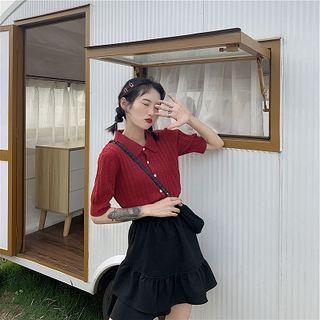 Plain Knit Short-sleeve Top / Plain High-waist Asymmetric Skort