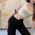 Irregular Faux-pearl Strap High-waist Pants